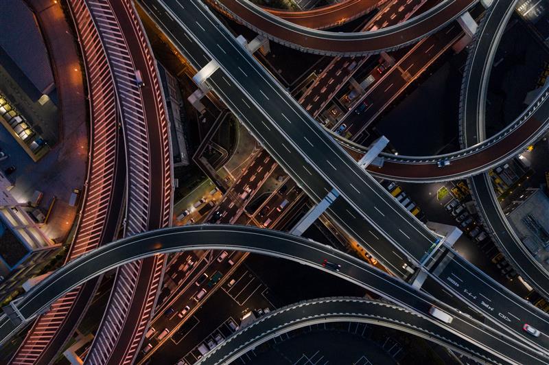 Windy highways at night